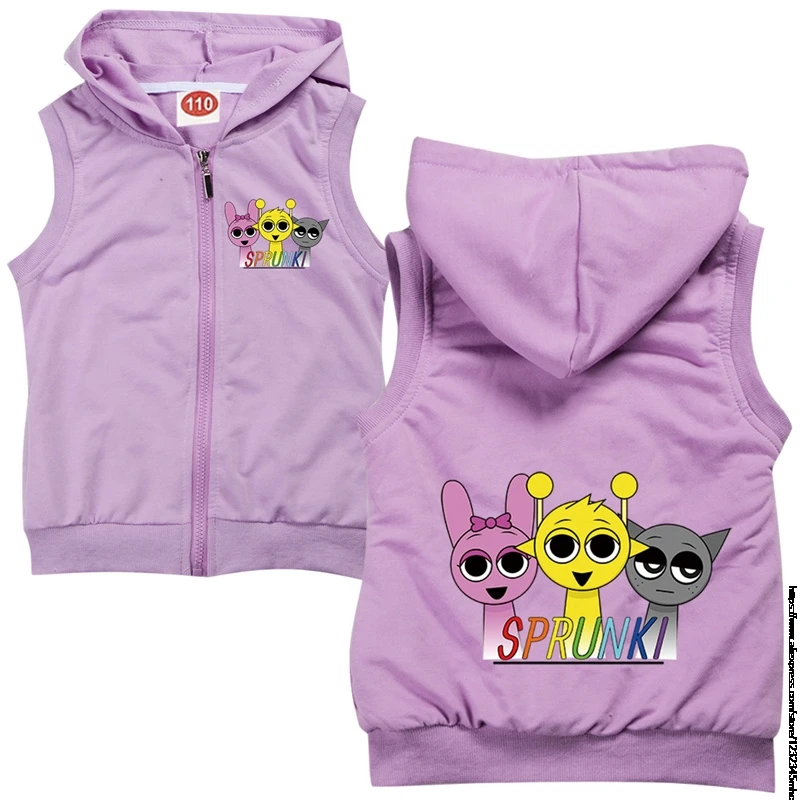 New Sprunki Hoodie Vest Kids Cartoon Hooded Zipper Jackets Teenager Boy Cosplay Costume Girls Boys Coats Vest 1-15Y