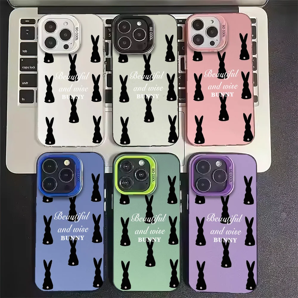 Fashion Simple Internet Celebrity Cartoon Rabbit Cute Back Phone Case for IPhone 12 11 13 14 15 16 Max Pro Plus Laser Cover