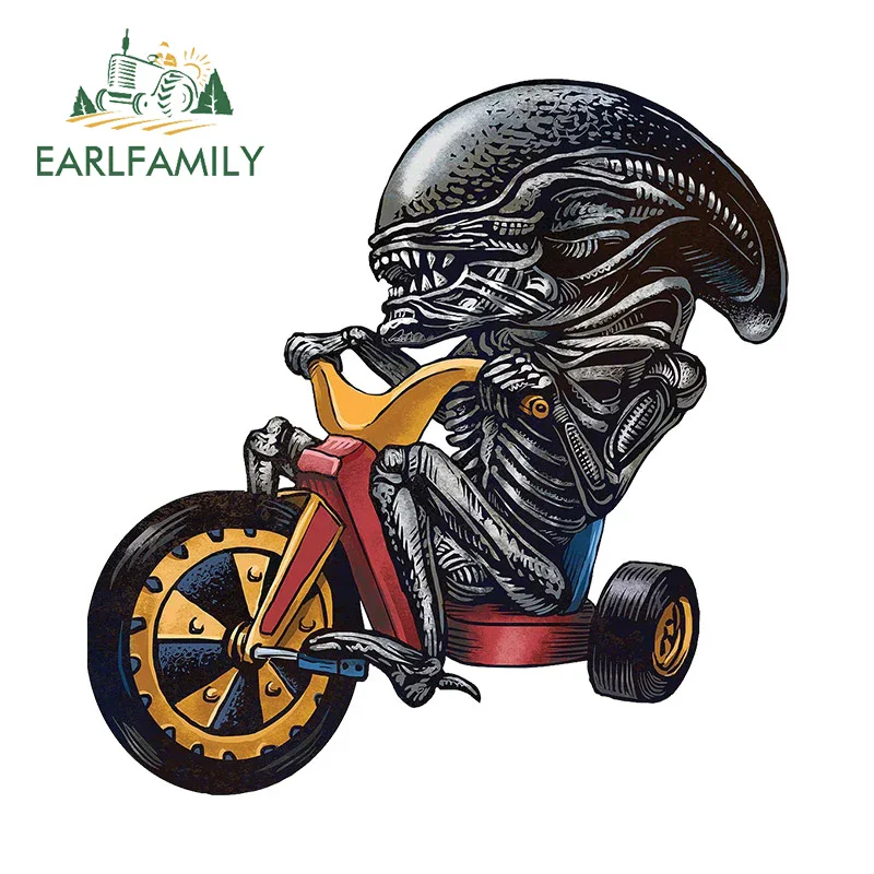 

EARLFAMILY 13cm x 12.78cm xenomorph Motorcycle Car Sticker Cartoon Alien Sunscreen Decal Waterproof Monster Scratch-Proof Decor