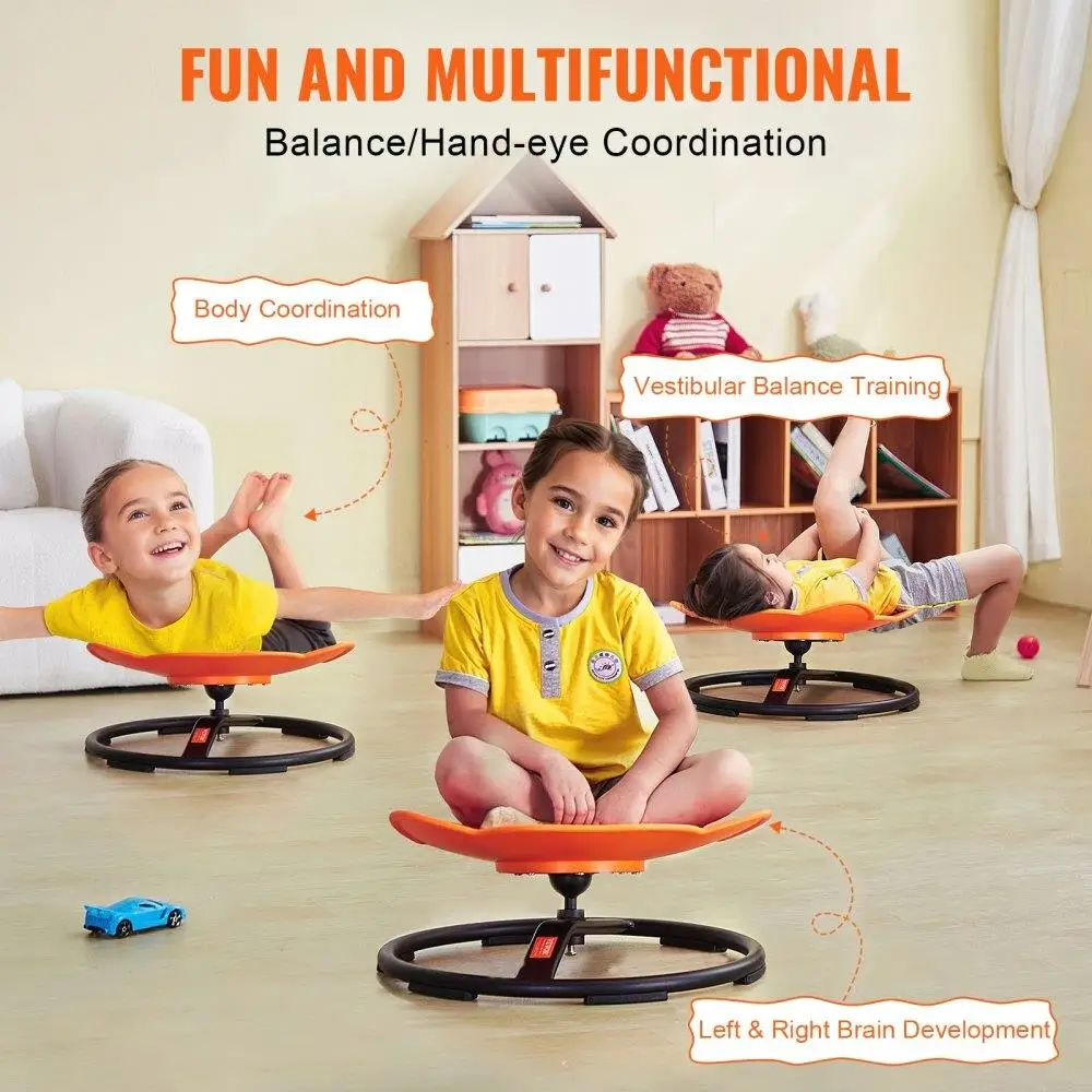 Cadeira giratória para crianças, capacidade de 220 lbs, brinquedo sensorial giratório de 360 graus, base antiderrapante para equilíbrio para coordenação, foco laranja