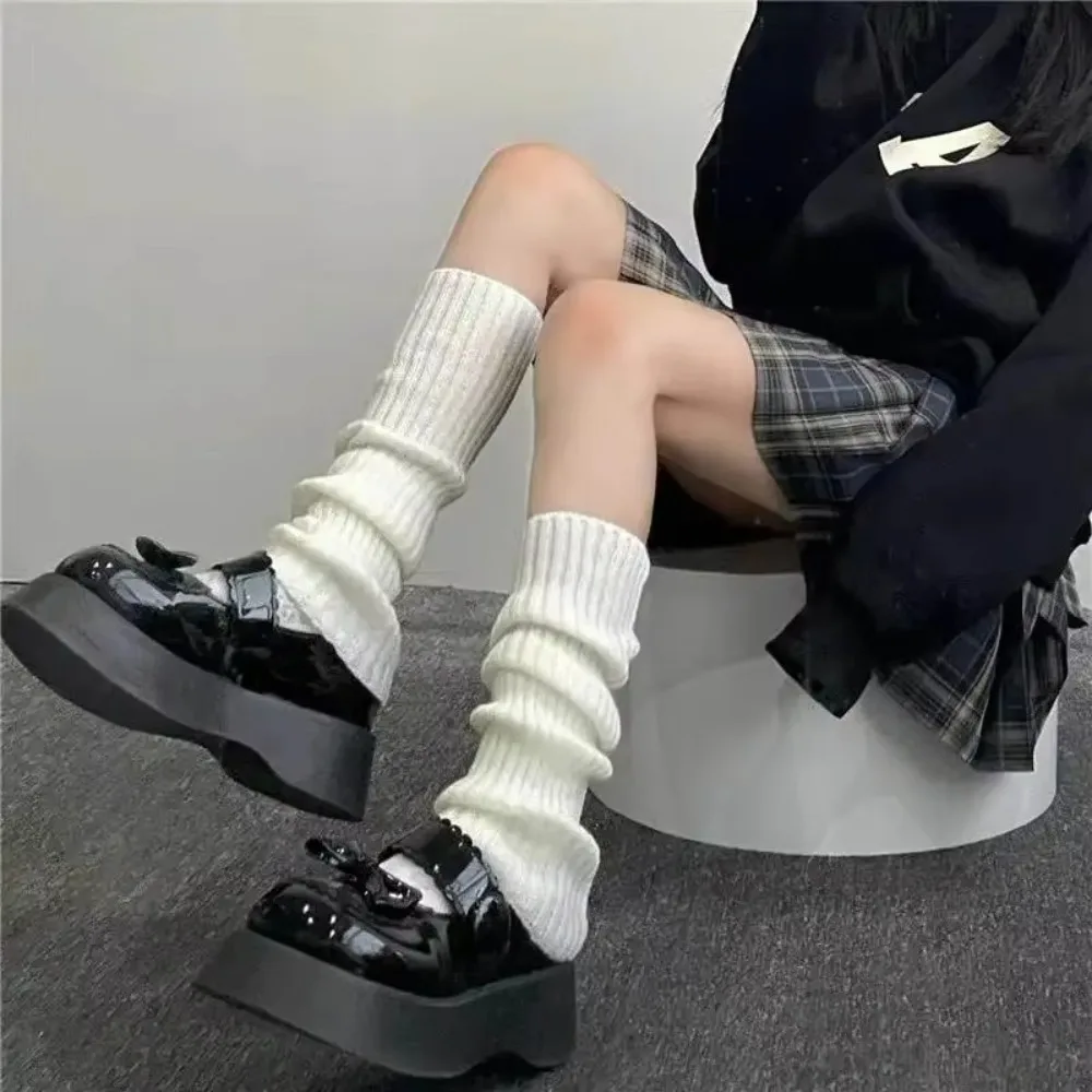 1 pasang sarung kaki rajut Lolita Fashion 40/50/70cm putih hitam ketat paha kaus kaki renda hangat manset Boot musim gugur musim dingin