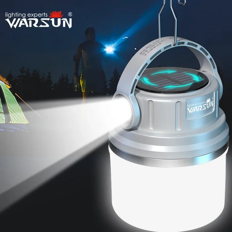 

Warsun Outdoor 1100 Lumen Long Endurance Led Solar Powerful Rechargeable Camping Lamp Light with Outdoor Sports