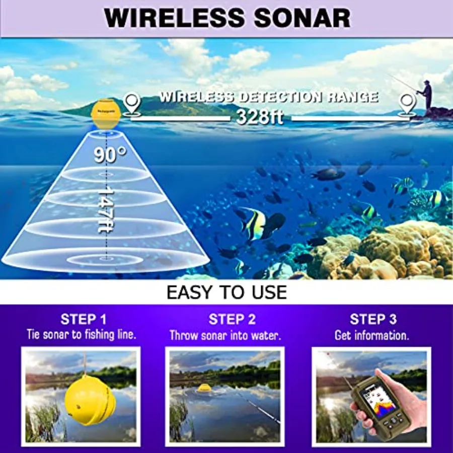 قارب محول الأسماك المكتشفون السونار اللاسلكية المحمولة عمق مكتشف كاياك عرض مقاوم للماء مكتشف الأسماك الاستشعار السلكية الجليد Fishin #5