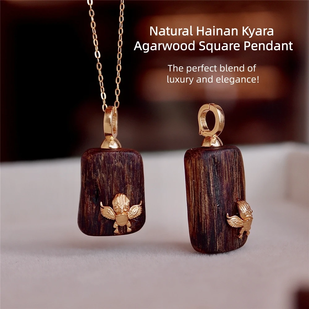

Hainan Kyara Agarwood Square Ornaments Hangings,Pure Silver&Heartwood Material,Fragrant/Luxurious, Agarwood Hangings Jewelry