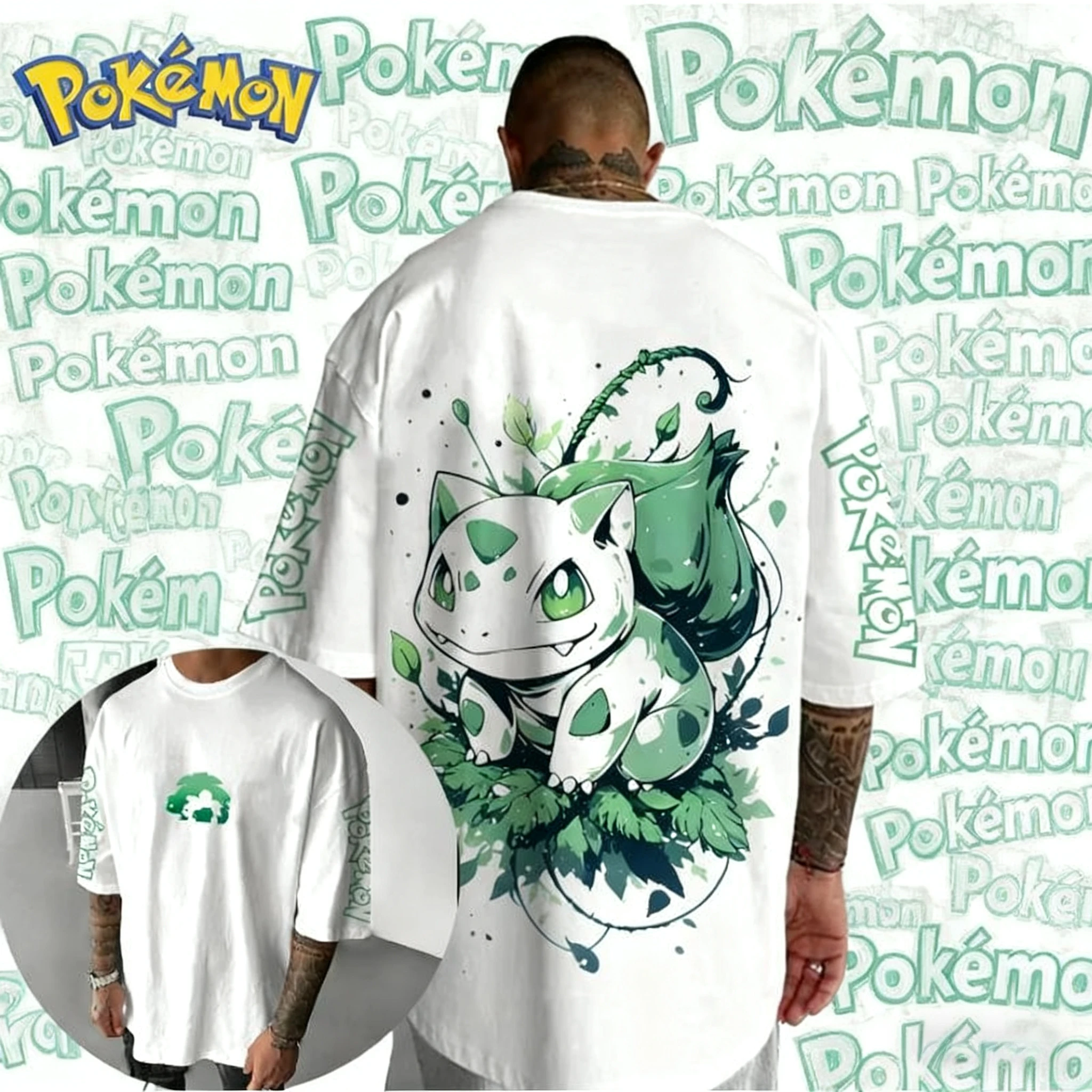 

Лето 2022, футболка с принтом «Покемон», аниме Bulbasaur, мужская футболка из 100% чистого хлопка в стиле Харадзюку, свободная повседневная универсальная футболка с короткими рукавами Y2k