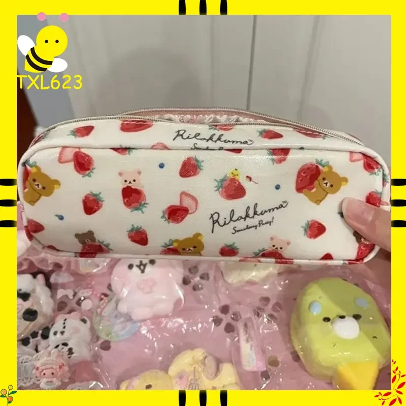

Японский милый пенал Rilakkuma из серии «Клубника» для школьников, мультяшный пенал для хранения канцелярских принадлежностей, рождественский подарок