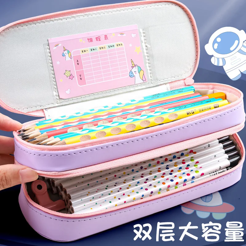 مقلمة Kawaii الضغط مدرسة مقلمة s القرطاسية Estuche ثلاثية الأبعاد الفضاء القلم حالة يونيكورن اللوازم المدرسية صندوق رصاص