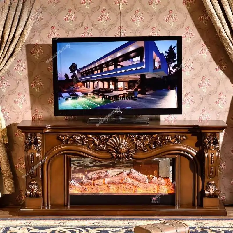 

American retro simulation flame solid wood fireplace TV cabinet electronic heater fireplace rack decorative entrance cabinet