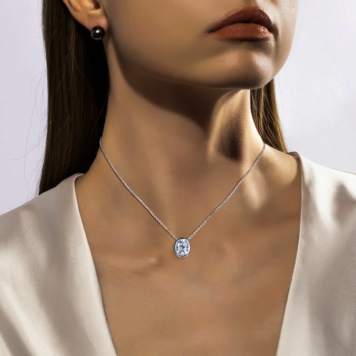 AnuJewel 0.5ct/1ct/2ct/3ct D Color Oval Cut Moissanite Bezel Pendant Necklace 925 Sterling Silver Valentine's Day for Women
