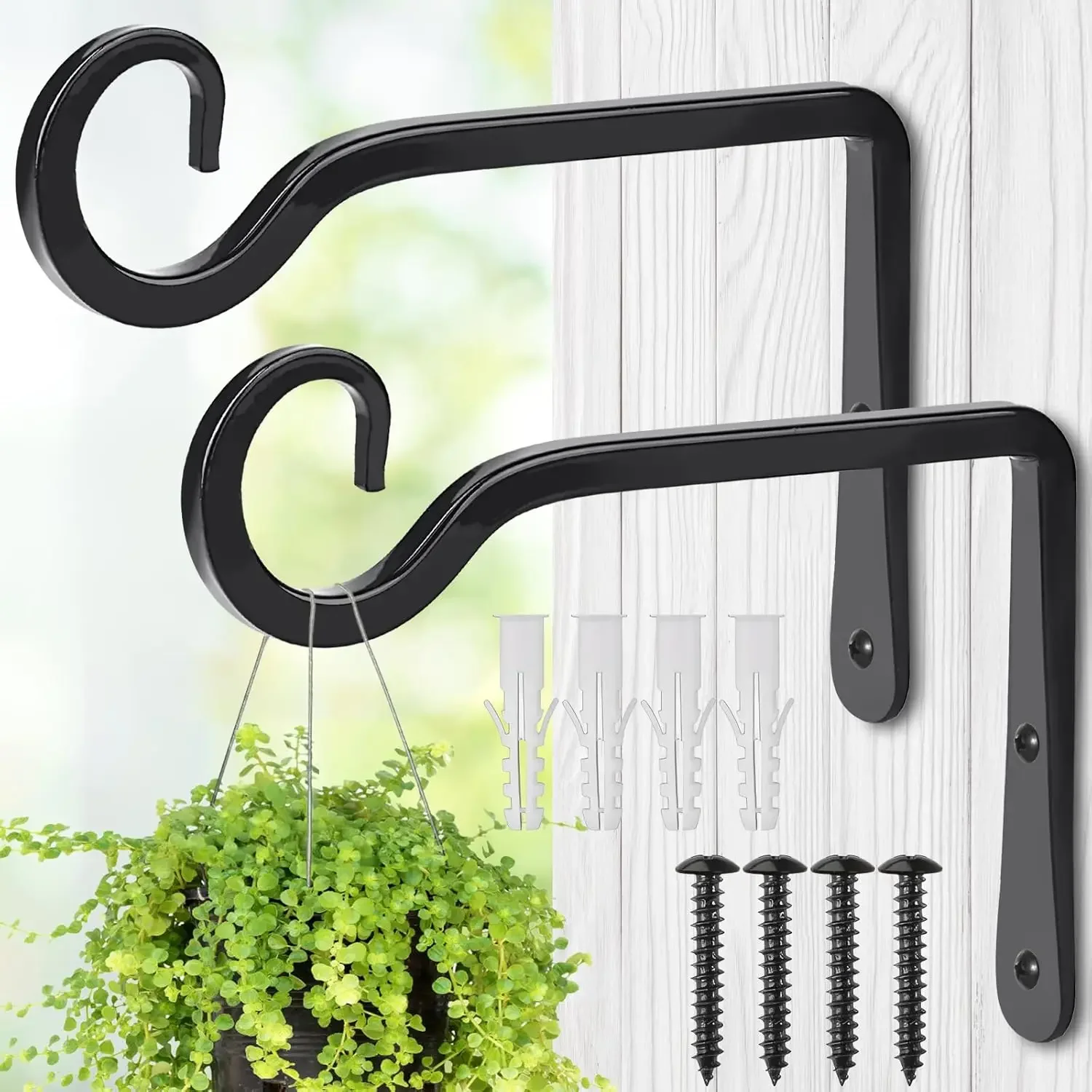 

Plant Hangers Outdoor, 2 Pack 6 Inch Hanging Plant Bracket, Metal Hanging Plant Hooks, Wall Hooks for Hanging Plants