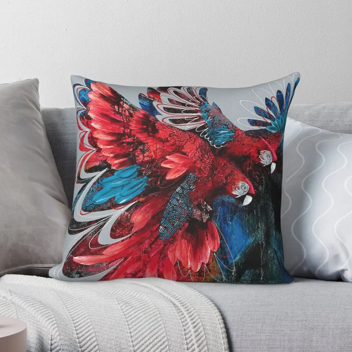 Ruby Macaws Square Pillowcase Polyester Linen Velvet Creative Zip Decorative Throw Pillow Case Sofa Seater Cushion Cover