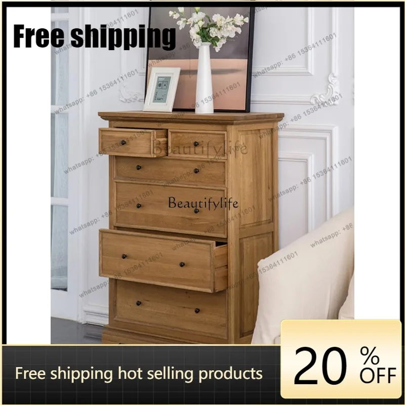 jj5 Oak Chest of Drawers Retro Nostalgic Storage European Style Complete Side Cabinet Drawer Storage Simple