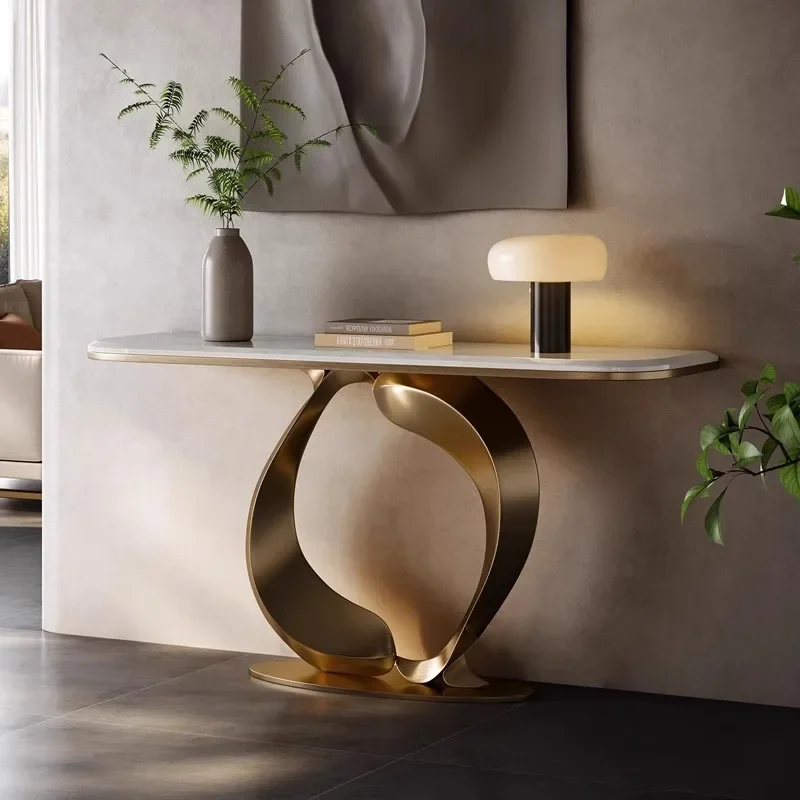 Designer Creative Table Light Luxury Villa Entrance Door Marble Corridor Entrance Hall End View Platform