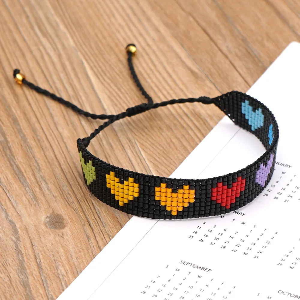 

Браслет из бисера Оригинальность Градиент цвета Сердце Ручное вязание Дизайн Богемия Регулируемый женский прилив Простой браслет из рисовых бусин