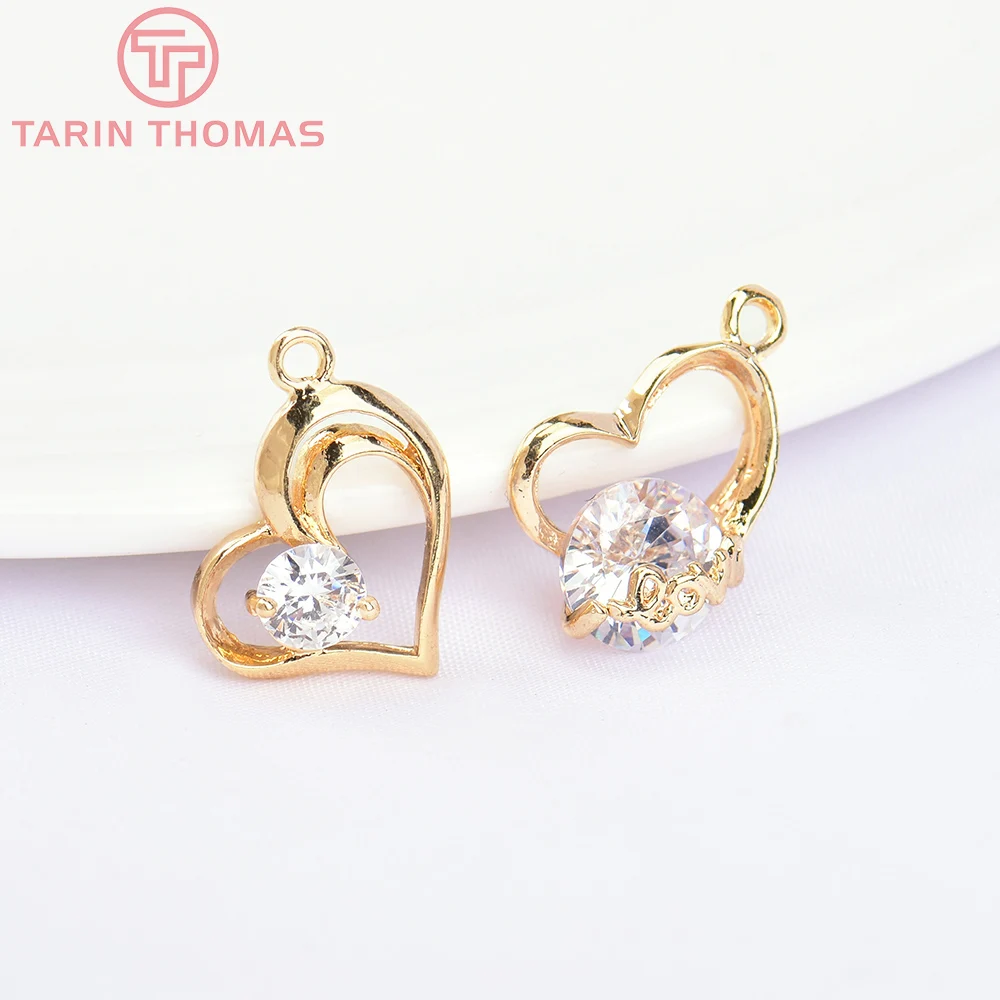 (5780)6PCS 11,5x14,5MM 24K Gold Farbe Messing mit Zirkon Herz Charms Anhänger Hohe Qualität DIY schmuck Machen Erkenntnisse Großhandel