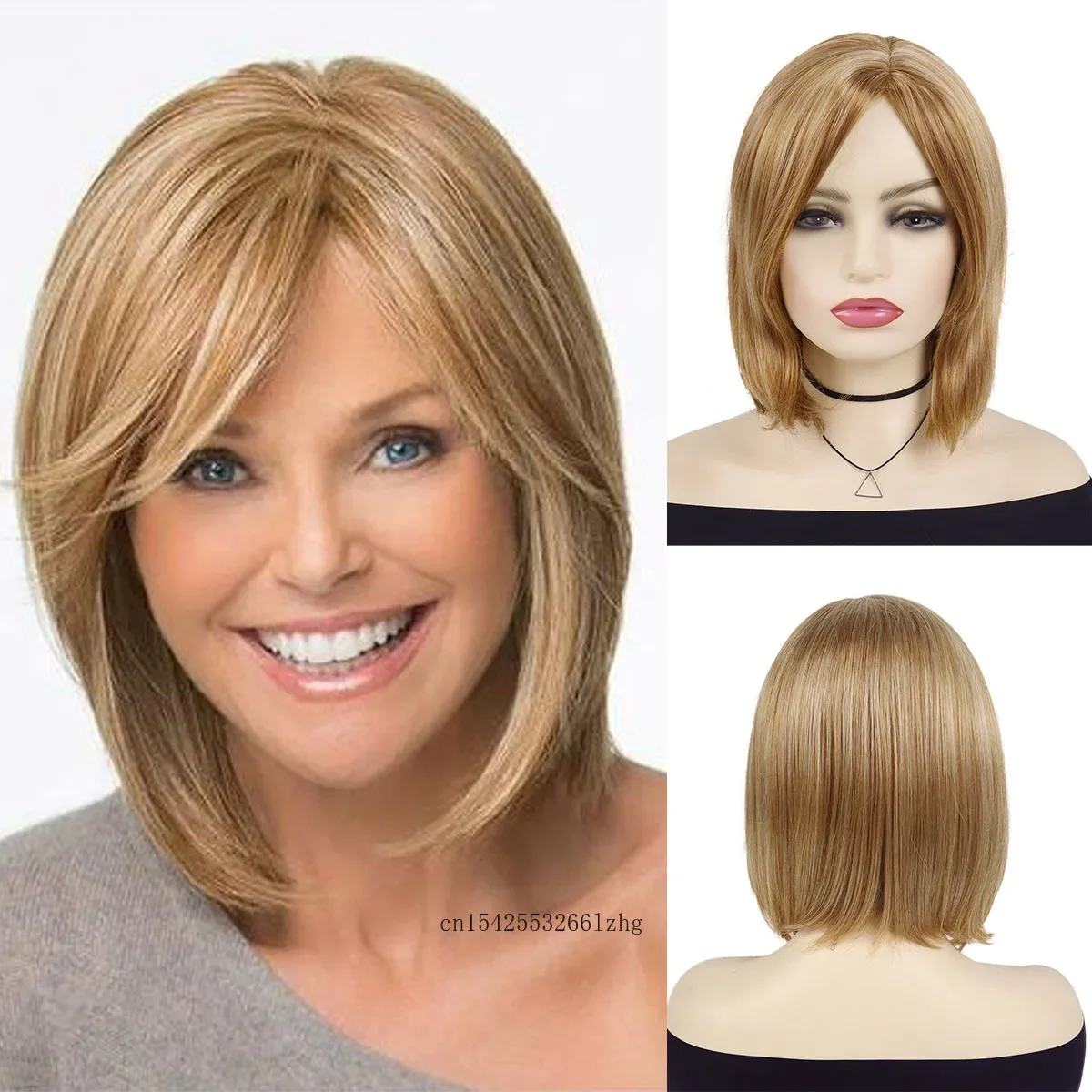 

GNIMEGIL Synthetic Short Blonde Wig for Women Straight Hair Bob Wig with Bangs Natural Soft Daily Halloween Lolita Party Female