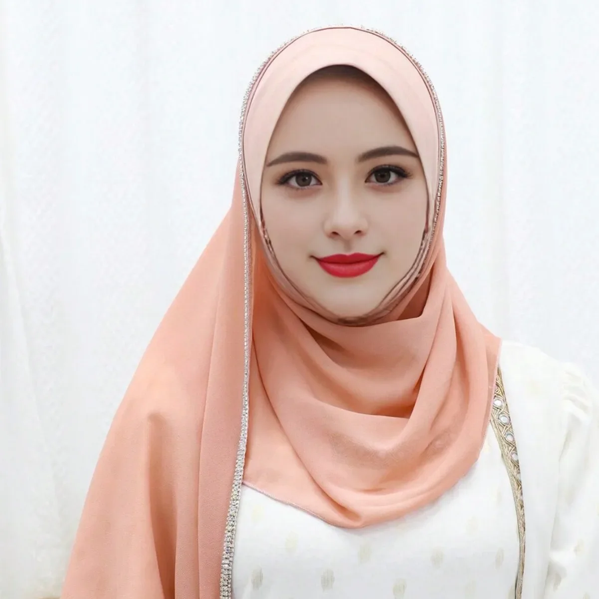 

New Rhinestone Decor Instant Muslim Hijab For Women Islam Prayer Amira Turban Shawl Wrap Headscarf Suitable For Eid Headband