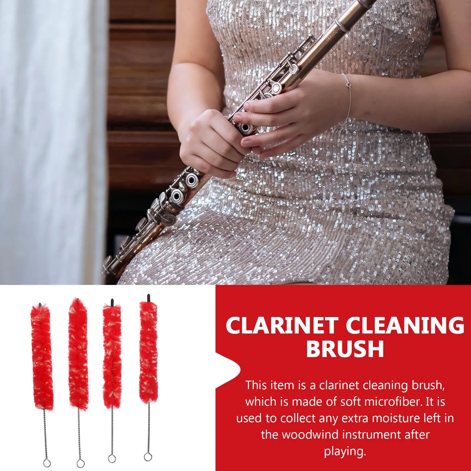 

4Pcs Clarinet Cleaning Brush Microfiber Durable Wind Instrument Cleaner for Inner Moisture Removal Accessory Clarinet Brush