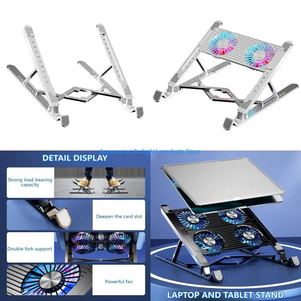 77JD Gaming Laptop Coolers Laptop Fan Cooling Stand Quiet Cooling Fan for Laptop Height Stand LED Light Laptop Cooling Pad