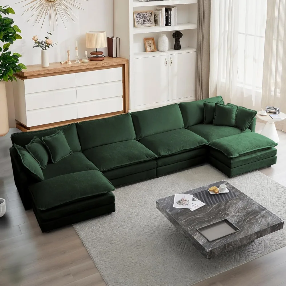 

Modular Sectional Sofa, 146.5 Inch U Shaped Couch Set for Living Room, 4-Seater Comfy Cloud Couches with Two Movable Ot