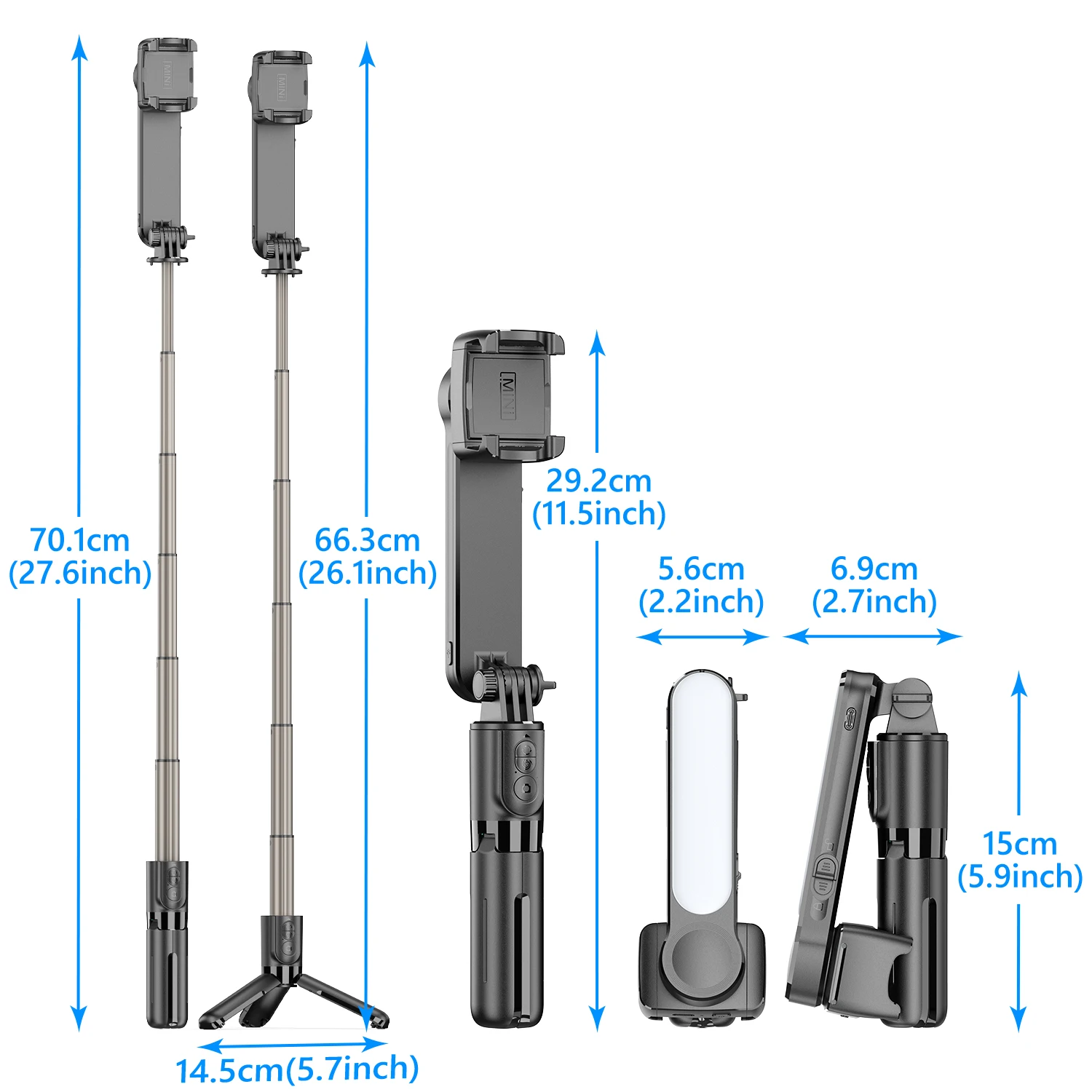 Selfieshow L09 Fill Light Gimbal MINI Stabilizer Bluetooth Remote Tripod Selfie Stick Adjustable Stand for Cell Phone For IPhone