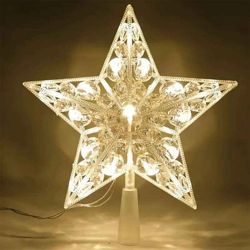 15cm Christmas Glowing Tree Topper Five Pointed Star Transparent LED Lamp Xmas Colorful Top Star Ornament Navidad Decor