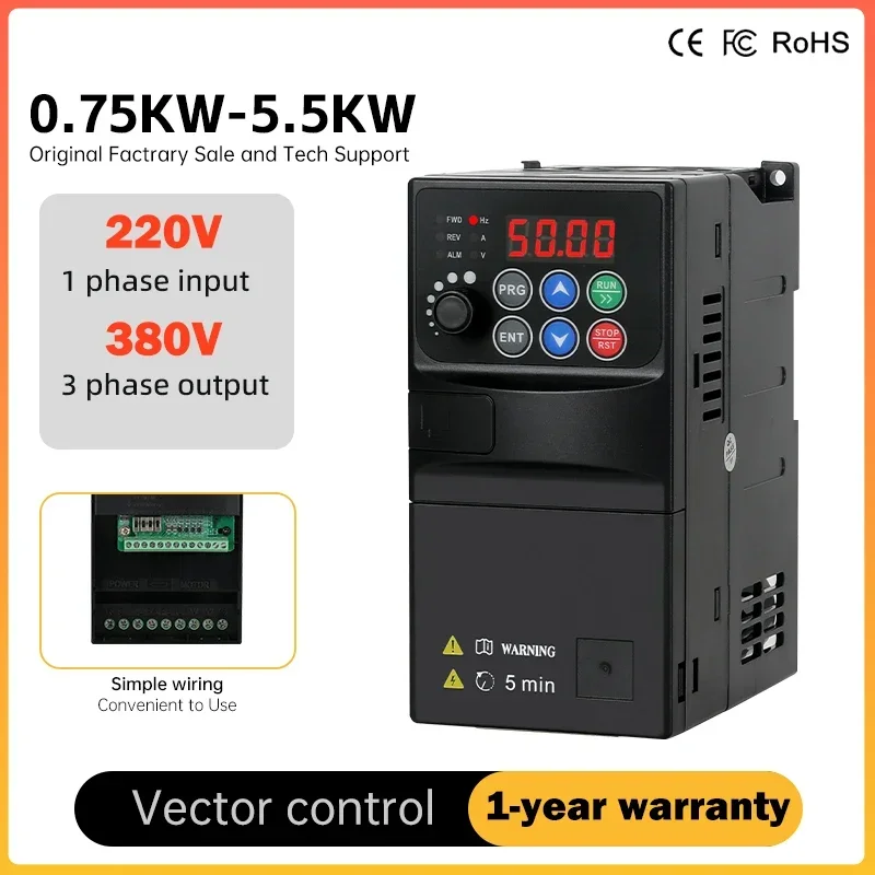 

Input 220V to Output 380V VFD Variable Frequency Drive Converter Inverter 0.75/1.5/2.2/3.7/4/5.5 KW Motor Speed Controller