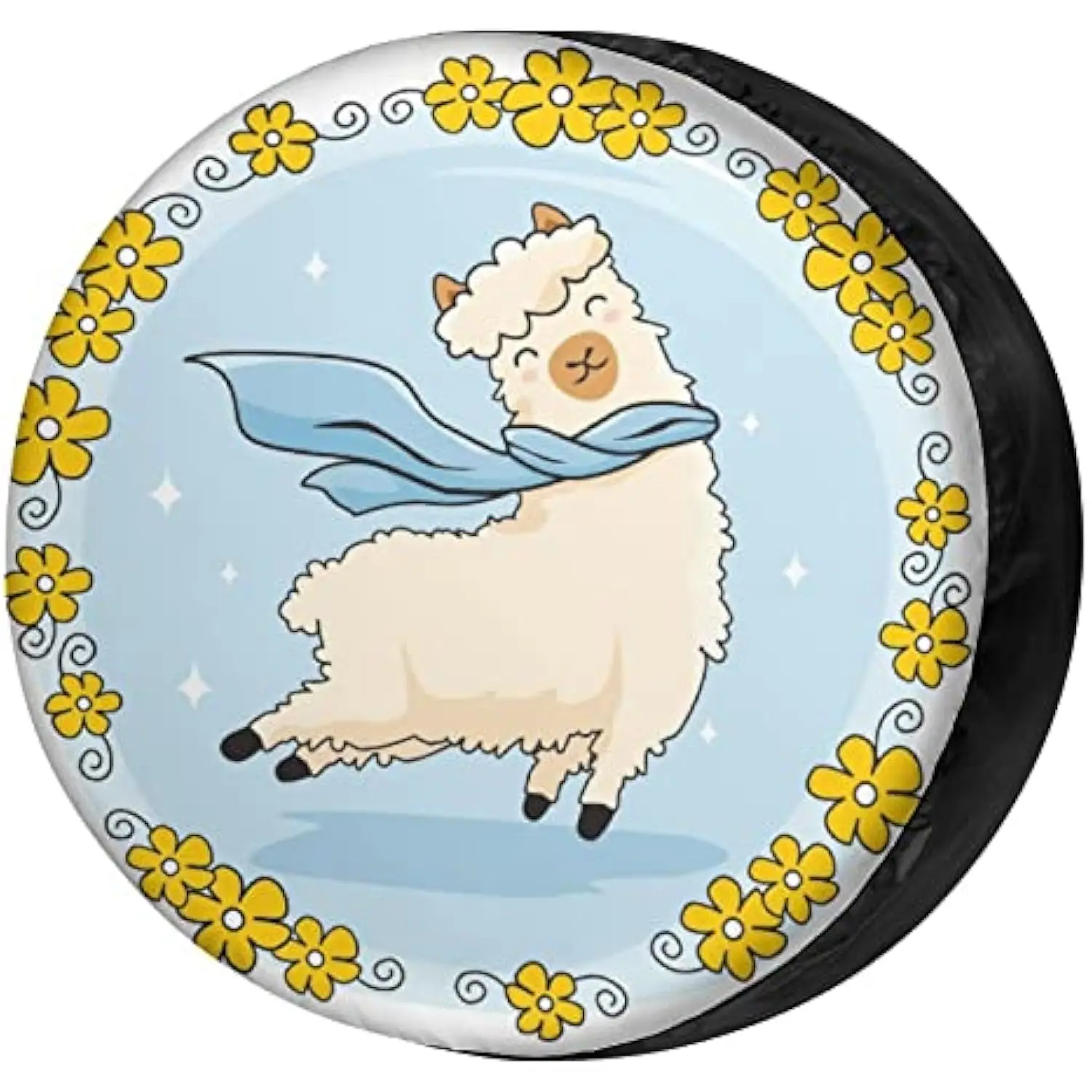 

Cute Cartoon Llama Wind Scarf Spare Tire Cover Waterproof Vinyl Wheel Protector for SUV Truck RV