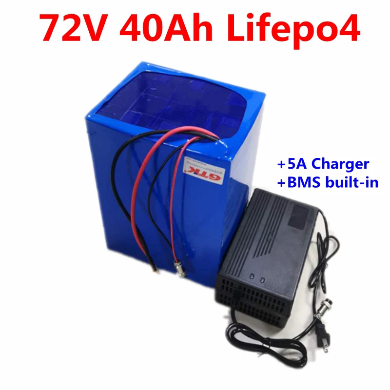 GTK 72V 40Ah Lifepo4 Lithium battery BMS 24S for 3000W 5000W 6000W electric motorcycle scooter Ebike balance car EV + 5A charger