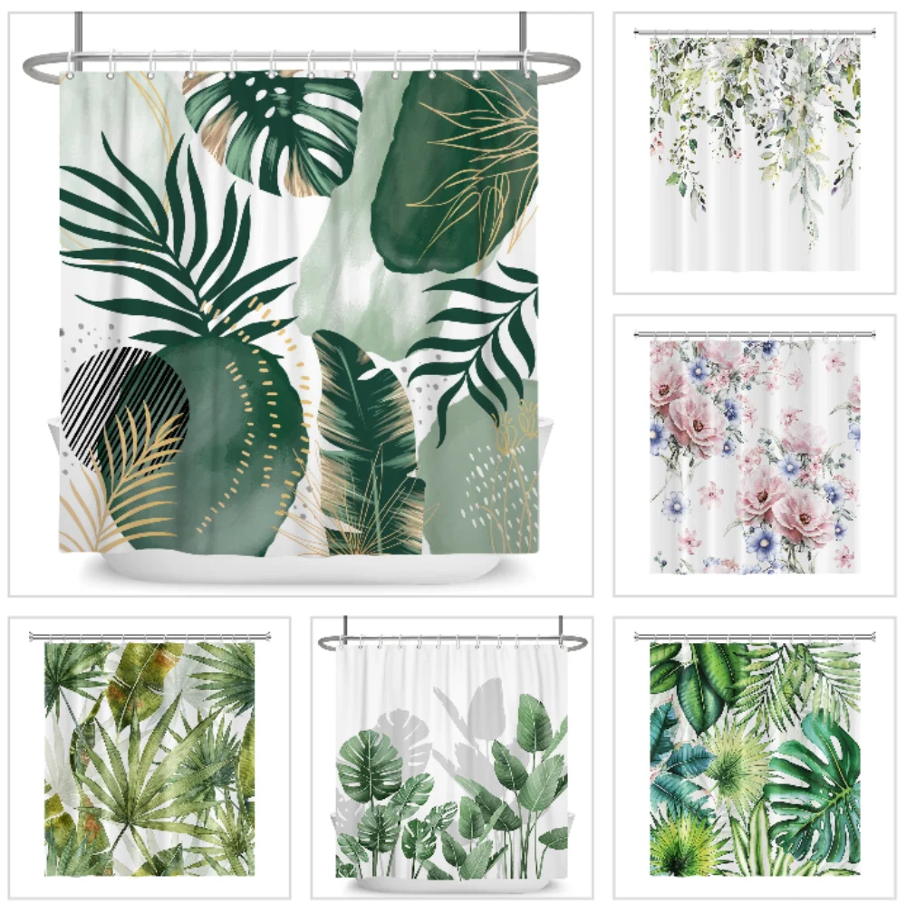 

Tropical Green Plants Leaf Shower Curtains Romantic Abstract Style Bohemia Curtains Waterproof Polyester Bathroom Bath Curtain