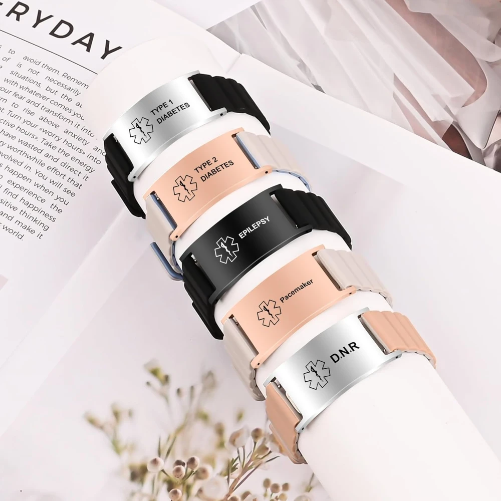 Customizable male and female medical alarm bracelet diabetes D.N.R epilepsy adjustable waterproof medical alarm ID wrist strap view 5