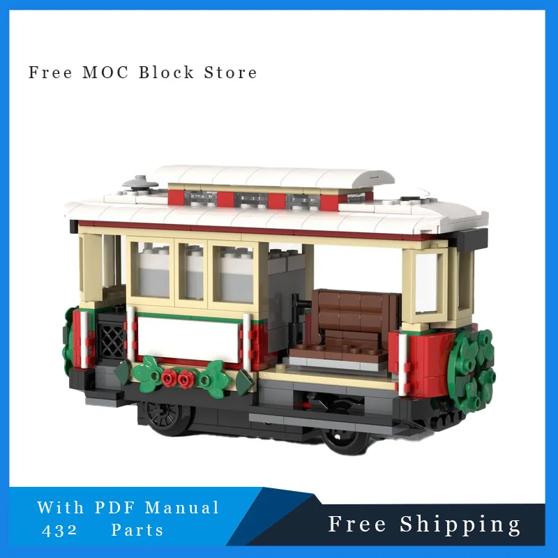 

432 детали MOC, зимняя деревня, модель Tram, строительные блоки, техника, креативная сборка, кирпичные игрушки, подарки на день рождения, Рождество