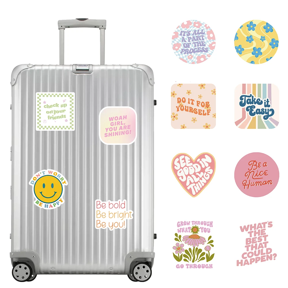 50/100PCS Danish Pastel Kawaii Stickers Text Vintage For Gift Notebook Luggage Motorcycle Laptop Refrigerator Decals Graffiti