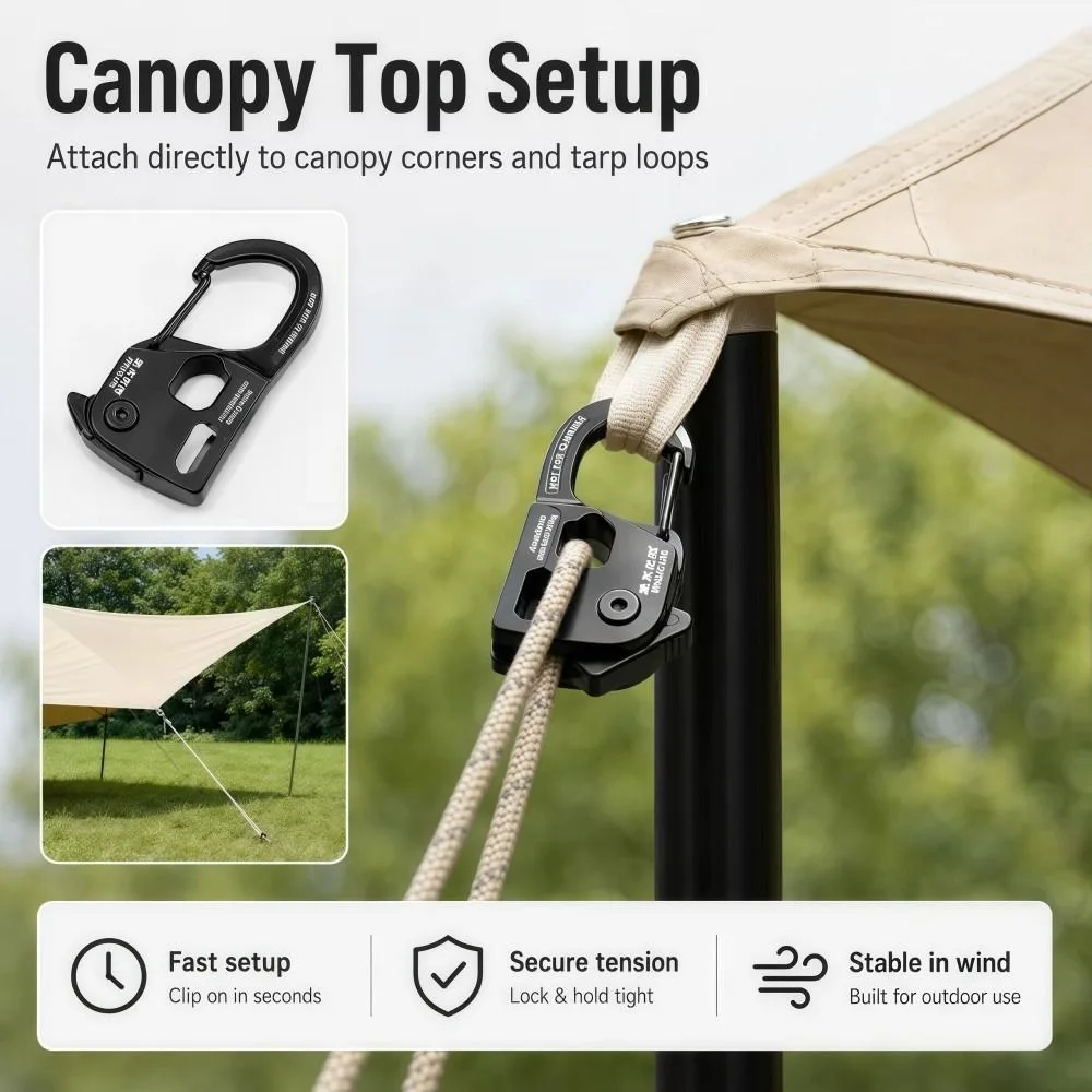Portable Tent Rope Adjuster Aluminum Alloy Tent Rope Tightener Durable Rust‑Resistant Lightweight Outdoor Camping Accessories