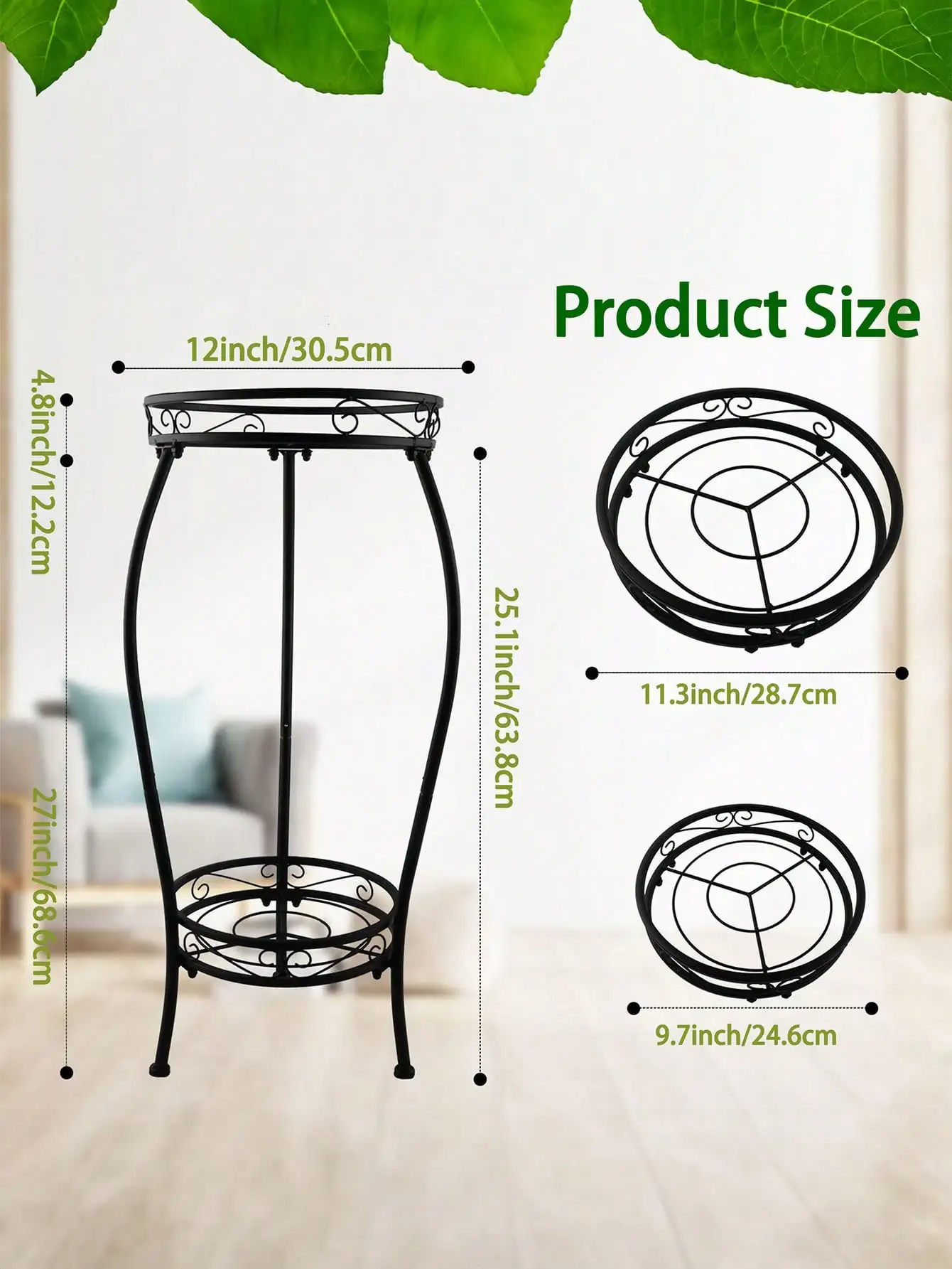 1 Pack Plant Stand Indoor Outdoor, 2 Tier Tall Black Metal Rustproof Stable Plant Stands, Multiple Plant Sturdy Rack Holder Rack Flower Pot Stand Heavy Duty Plant Round Shelf.
