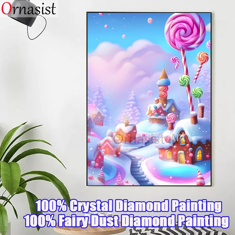 Christmas Tree Full Crystal Diamond Painting Lollipop Rhinestone Picture SnowHouse 5D Fairy Dust Drill Diamond Mosaic Embroidery