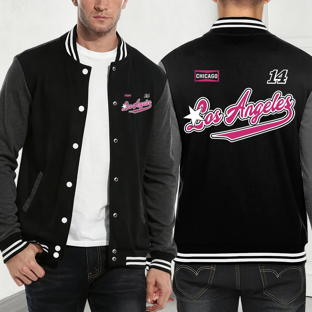 

14 Chicago Los Angeles Printing Jackets Men'S Basics Sporty Baseball Jersey Fleece Warm Soft Coats Casual Pocket Men Clothes