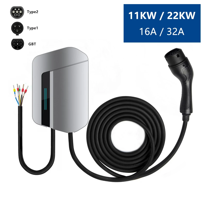 EV Charger Type 2 EVSE Wallbox 32A 22KW 3Phase IEC62196 J1772 GBT Adapter for Electric Vehicle Car