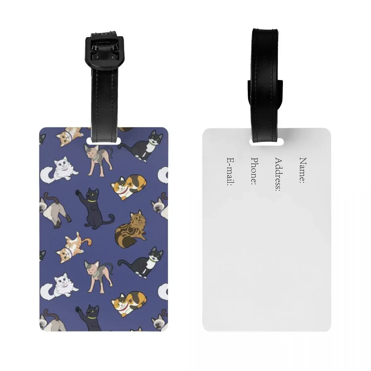 Custom Cute Cat Pattern Luggage Tag With Name Card Sphynx Siamese Kitten Privacy Cover ID Label for Travel Bag Suitcase