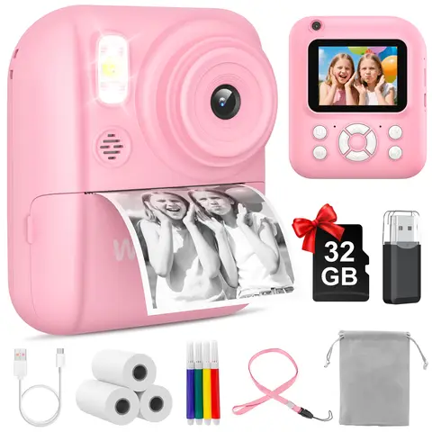 Kids Camera Instant Print,Instant Camera for Kids,2.5K UHD Digital Camera with 2.6" LCD, Dual Camera,16X Zoom, Games, 32G SD Card,Birthday Gifts for 3-10 Year Old Girls Boys