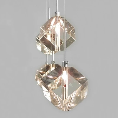 Modern Stainless Steel Beam / Round Chrome Panel WitLED Clear K9 Diamond Ging Crystal Pendant Lights For Home Dining Room image 5