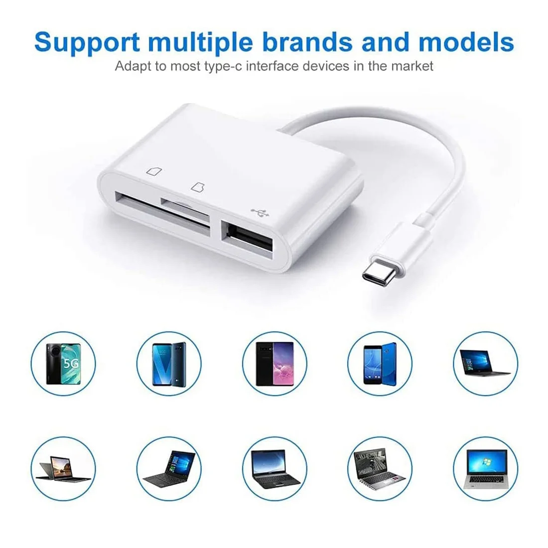 3 In1 Type-C Micro-USB SD TF Phone OTG Card Reader Adapter SD Card Reader for Samsung Galaxy for Tablet , White