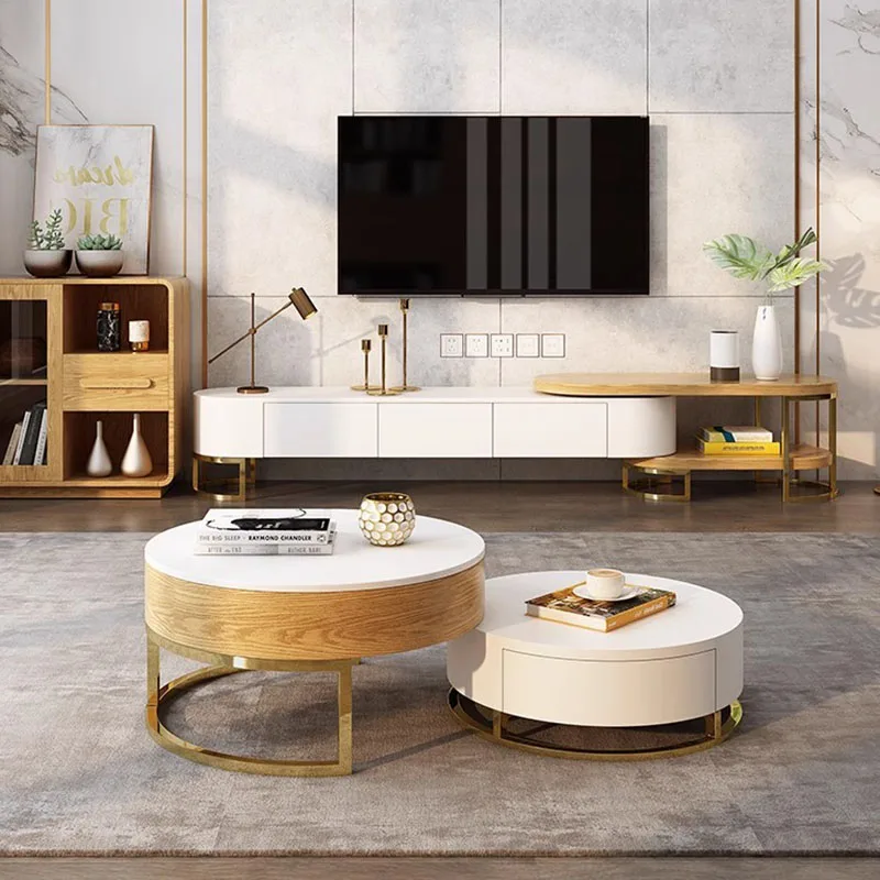 Storage Luxury Coffee Table Trau Nordic White Design Wood Side Table Living Room Round Couchtisch Wohnzimmer Salon Furniture