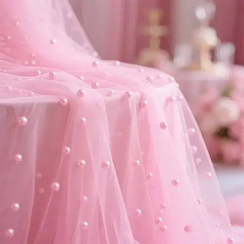 155cx50cm White Pearl Tulle Fabrics Sheer Beaded Mesh Materials for Bridal Veil Wedding Dress DIY Sewing Crafts Wall Decoration