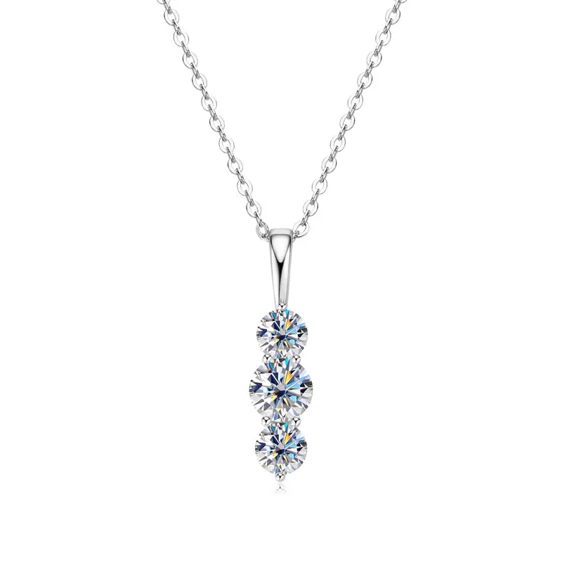 IOGOU Minimalist 5mm&4mm Round Moissanite Three-Stone Pendant Necklace for Women 2025 Trend Real 925 Silver Engagement Jewelry