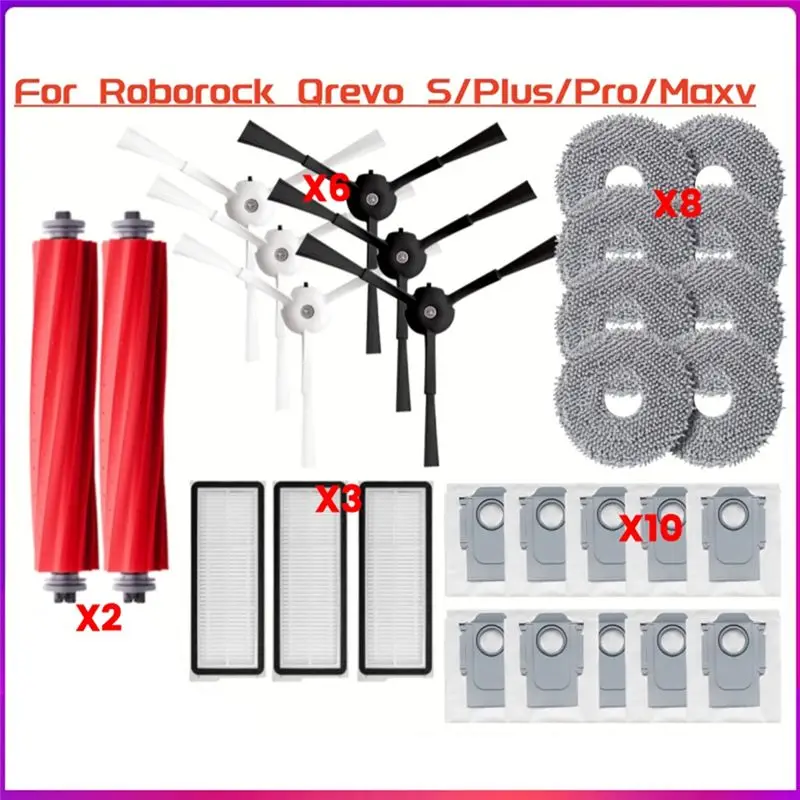 

Запчасти ABEZ для Roborock Qrevo Maxv Qrevo Pro/S/Plus: боковая и основная щетки, фильтры, насадки для влажной уборки, мешки для сбора пыли, запасные части для пылесоса