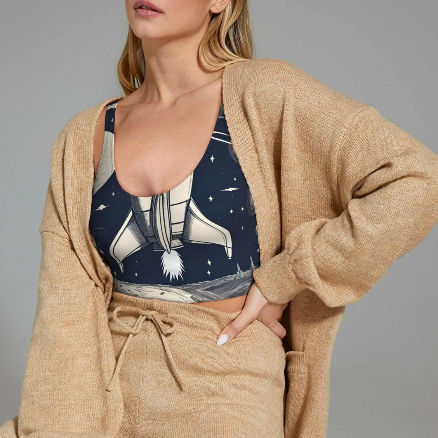 Gilet de sport décontracté imprimé fusée dans l'espace pour femmes, gilet de Yoga, tendance, léger, confortable pour saisons