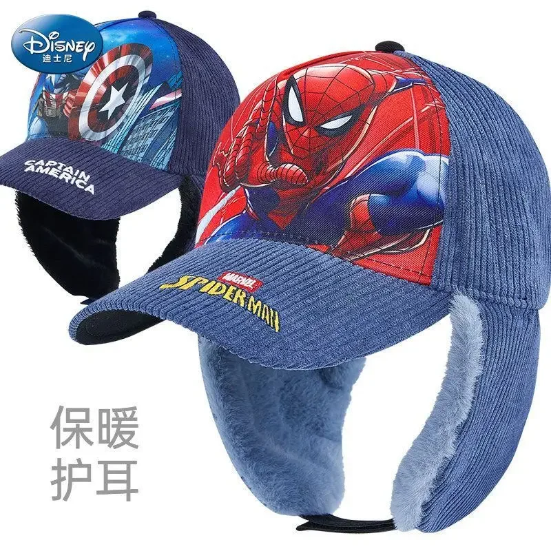 Marvel Spiderman autumn and winter cute children's personalized anime plus velvet warm ear protection and cold protection hat