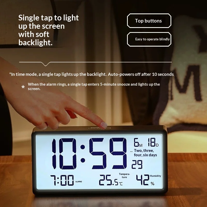 Latest Compas LED Alarm Clock Large Screen Smart BackLight Digital Multifunction Thermometer Hygrometer For Home Bedroom Bedside