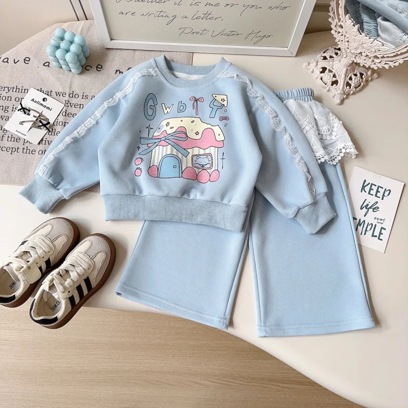 

Children's Outfit New Autumn Fashionable Stylish Printed Sweatshirt Casual Long Pants Refreshing Two-Piece Set for Baby Girls